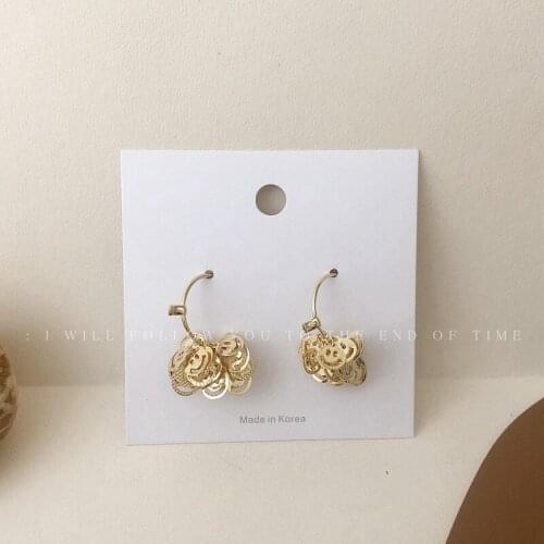 S925 Silver Needle Smiley Tassel C-Shaped Ear Hoop Earrings Cold Wind Earrings Girls Birthday Gift