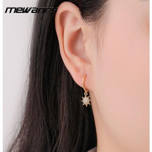 Mewanry Prevent Allergy 925 Sterling Silver Earrings New Trend Sweet Design Eight-Pointed Star Zircon Bride Jewelry Girls Gifts