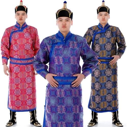 Chinese traditional folk Autumn new Mongolian performance clothing mens long robe daily casual national fashion gown quality