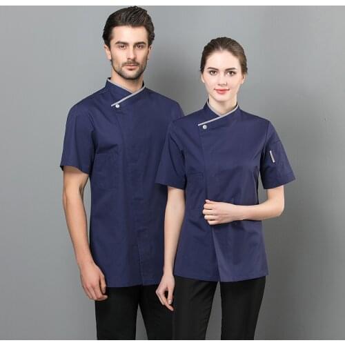 Short Sleeve Chef Uniform Breathable Summer Kitchen Cooking Jacket Restaurant Hotel Cafe Barber Shop Waiter Work Shirt Unisex