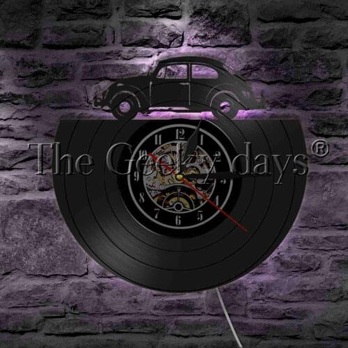 Vintage Car Vinyl Record Wall Clock LED Hanging Lamp Home Decor Wall Watch Automotive Car LED Light Gift For Car Lover