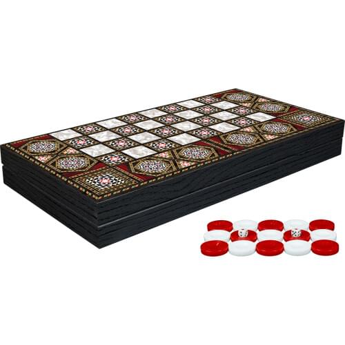 Orient Luxury Premium Backgammon Wooden Folding Large Chess Set Checkers Draughts Anatolian Pearl Maple Entertainment Board Game