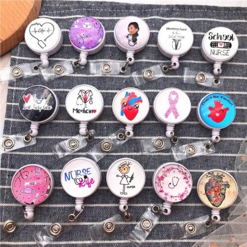 10Pcs/Lot New Arrival Top Quality Retractable Doctor Nurse Badge Reel Fashion Cartoon Stethoscope Students ID Card Badge Holder