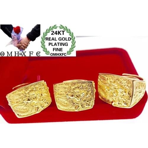 OMHXFC Jewelry Wholesale YM383 European Fashion Hot Fine Man Party Birthday Wedding Gift Square Dragon Resizable 24KT Gold Ring