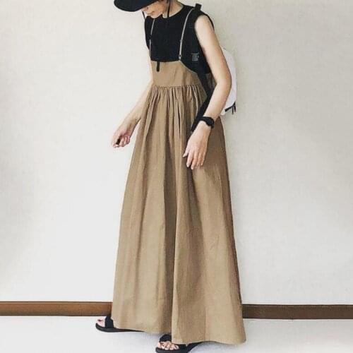 2021 Summer New Japanese High Waist Slim Simple Solid Color Suspender Long Skirt Loose Wild Plus Size Women Dress Free Shipping