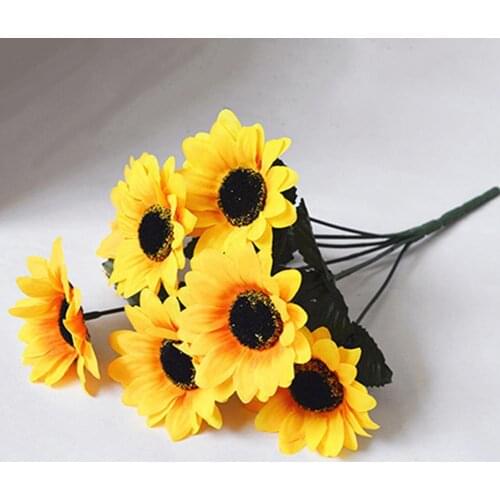 1 Bouquet 7 Heads Artificial Sunflower Faux Silk Flowers Home Wedding Decor Artificial Flower Festive Party Supplies