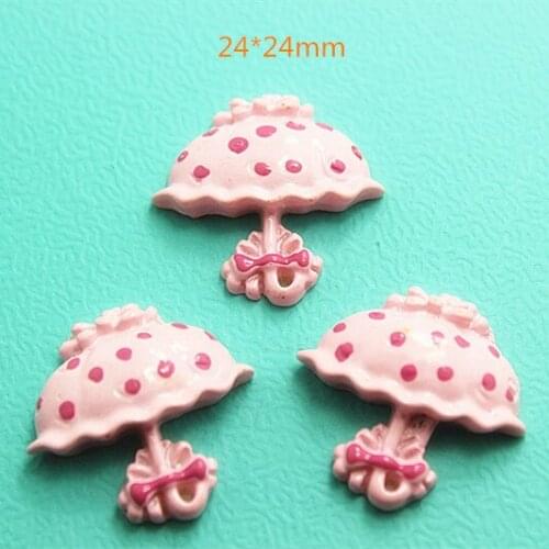 10pcs Kawaii Pink Girl Umbrella Resin Flatback Cabochon DIY Hair Ornament Decoration,24*24mm