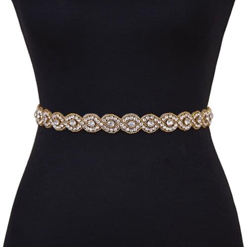 100% Handmade Golden Diamond Belt Ribbon Sash Rhinestones Belts For Formal Dress Diamond Belt Bridal Belt Bridal Wedding Sash