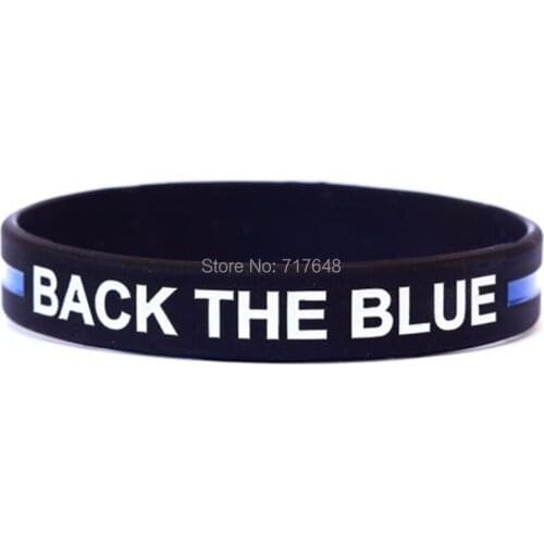 100pcs Debossed Back The Blue Thin Blue Line wristband silicone bracelets free shipping by ePacket A