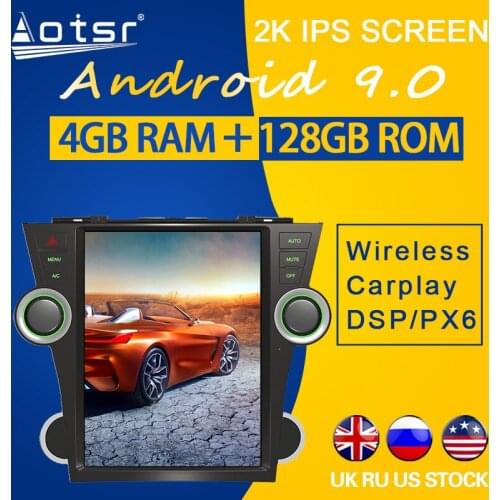 128GB ROM For Toyota Highlander 2007-2013 JBL Android 9.0 Tesla style Vertical screen PX6 Car GPS Navigation Player CARPLAY
