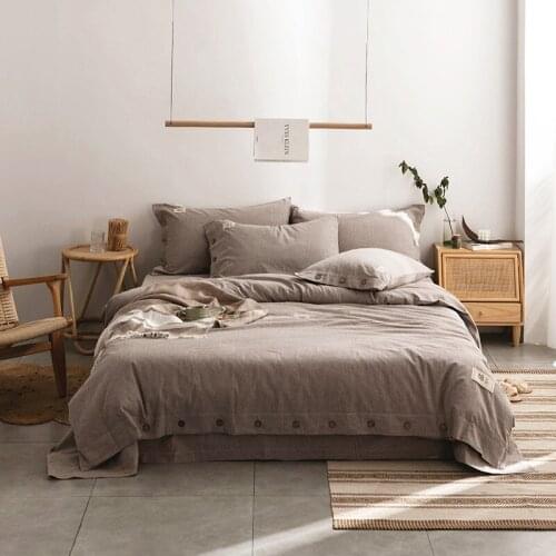 25%Linen 75%Cotton Duvet Cover with Button Bed Sheet Pillowshams Breathable Soft Comfortable for All Season Ultra Soft Easy care