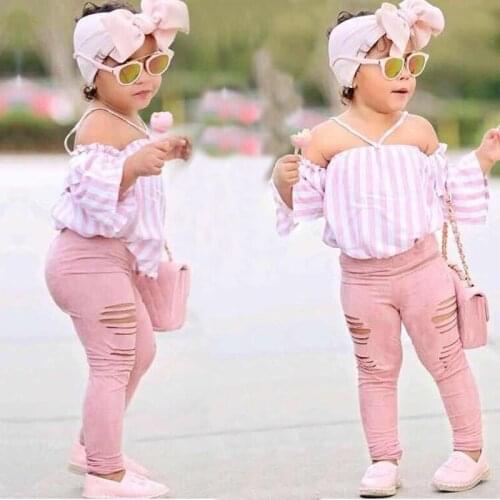 Fashion Style Clothing Sets For 2-7Y Girls Striped T-shirt + Pants + Bow Headband 3pcs Clothes Set Girls Leggings Costume Roupas