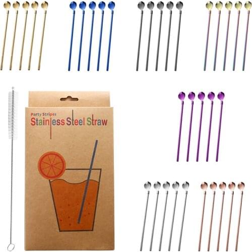 5pcs 10pcs Stainless Seel Flower Straw Spoon Summer Milk Tea Stirring Yerba Mate Straws Reusable Drinking Kitchen Supplies