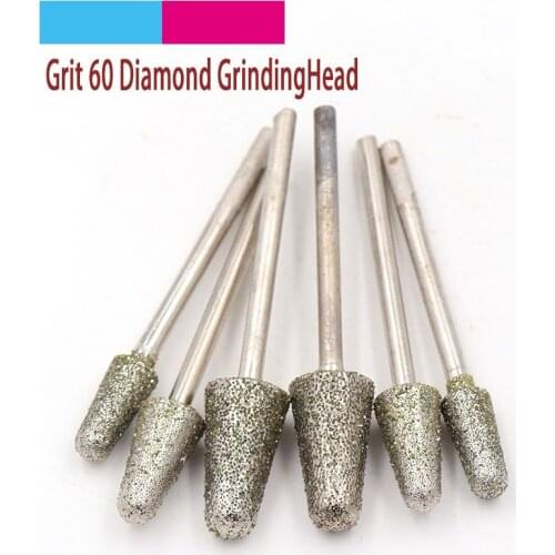 5pcs 3mm Shank Diamond Grinding Head Bullet Set Coated Mounted Bit Burr 60 Grit for Stone Dremel Rotary Tool Accessories