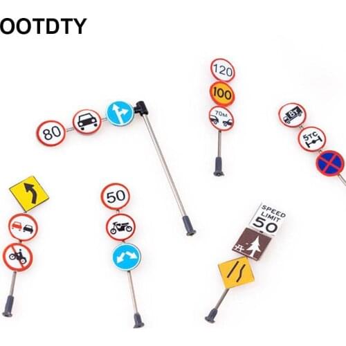 6pcs/set 1/87 Scale Model Mini Traffic Signs Building Sand Table Model Accessories DIY Micro Landscape Decoration Road Signs