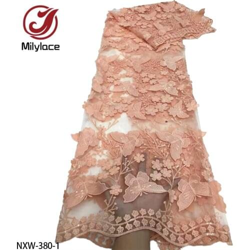 African Lace Fabric with Sequin 5Yards High Quality Embroidery French Tulle Lace for Wedding Party Dress Sewing Material NXW-380