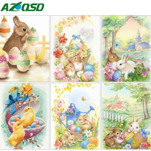 AZQSD Diamond Art Painting Rabbit Chicken Cross Stitch Rhinestones Diamond Embroidery Animal Mosaic Handicraft Home Decor