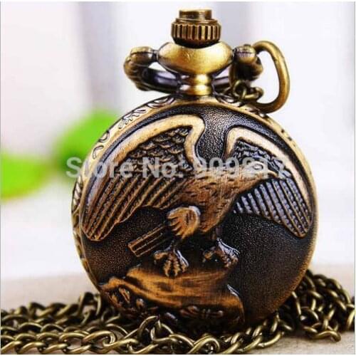 Top sales bronze good quality antique pocket watch necklace eagle pattern fashion quartz watches tong 80cm 10 pcs/lot