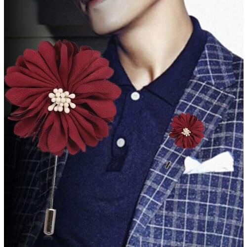 Groom Boutonniere Satin Rose Flower Corsage Wedding Party Prom Ceremony Flower Man Suit Lapel Pin Brooch Flower XH201