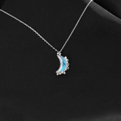 925 Sterling Silver Link Chain Moon Charm Necklace Pendant Jewelry For Women Wedding Choker dz299