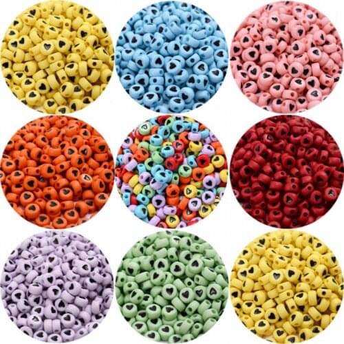 7mm Color Acrylic Heart Pattern Round Loose Beads For Jewelry Making Diy Bracelet Necklace Accessories Wholesale