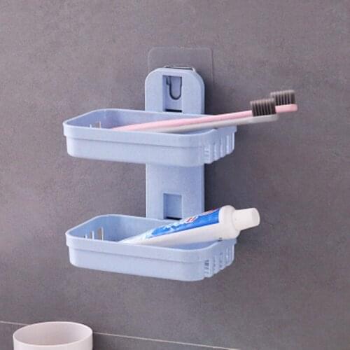 Double soap rack bathroom drain soap box toilet toilet hole-free soap rack wall hanging rack