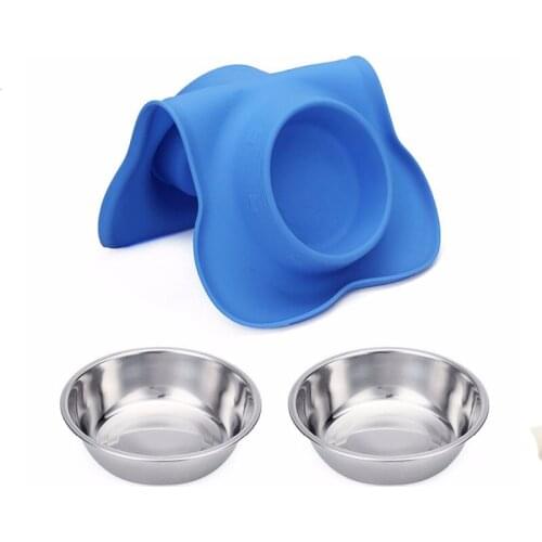 Eco-friendly Non-Slip Silicone Mat and Stainless Steel Feeder Bowls Pet Bowl for Dogs Cats and Pets