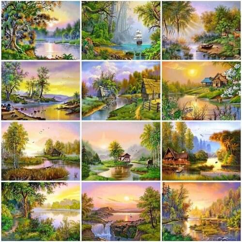 Evershine 5D DIY Diamond Painting Tree Craft Kit Diamond Embroidery Lake Landscape Diamond Mosaic Nature Wall Decorations