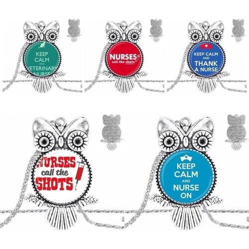 EJ Glaze Glass Cabochon Jewelry With Long Pendant Choker Owl Necklace For Woman Vintage Statement Nurse Call The Shots