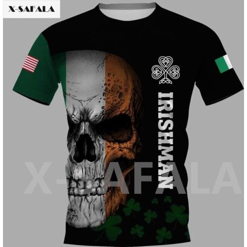 Irish Israel USA Skull Country Emblem Map Flag 3D Fashion All Over Printed Round Neck T Shirt Men Women Harajuku Casual Tee