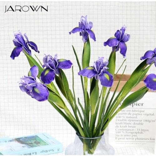 JAROWN Artificial Iris PU Fake Flowers Plant Branch Bouquet Real Touch Dinner For Home Table Wedding Party Decoration