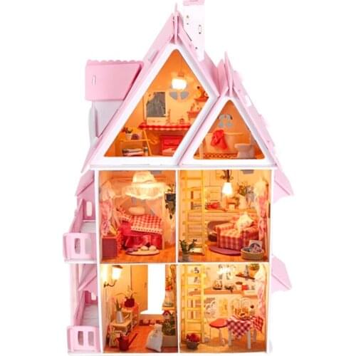 Dollhouse Miniature with Furniture Three Layer Big Wooden Doll House Toy Birthday Gift Toys for Children