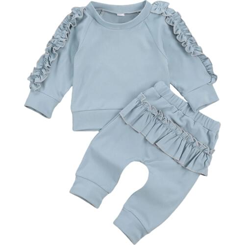 Newborn Baby Girls Fashion 2-piece Outfit Set Long Sleeve Ruffle Top+Pants Set for Kids Girls