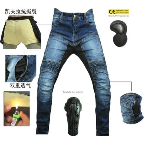100% Cotton Motorcycle Riding Jeans Protective Pants Motocross Racing Denim Jeans With Mesh Gears Fireproof Aramid Fiber Inside