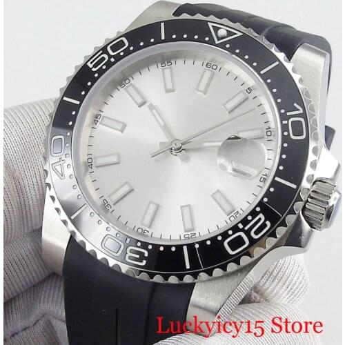 BLIGER 40mm Sapphire Glass Self Winding Men Wristwatch Rotating Bezel Silver Color Dial Date Window MIYOTA Movement