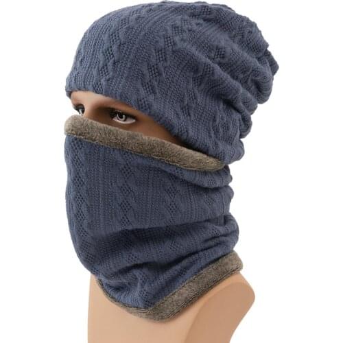 New Women Men Beanies Hat Scarf Sets Autumn Winter Velvet Women Head Cap Collar Sets Warm Men Plush Knitted Scarf Hats 2pcs/set