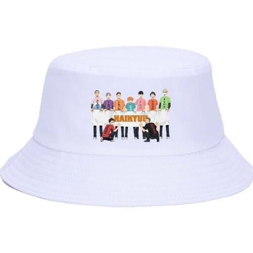 Funny Haikyuu Karasuno Hat Women Men Panama Bucket Cap The Design Flat Visor Japanese Anime Fly High Graphic Fisherman hat