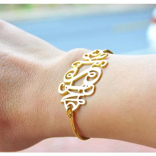Personalized Monogram Bangle Bracelet Cut Out 3 Initial Big Statement Jewelry Christmas Gift