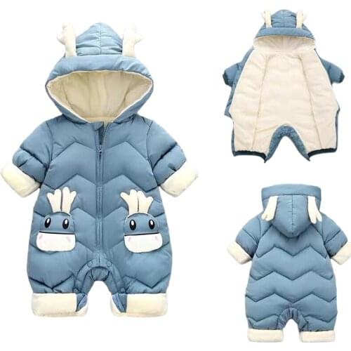 Thick Warm Infant Jumpsuit Hooded Inside Fleece Boy Girl Winter Overalls 0-2Y Newborn Baby Outerwear Kid Snowsuit Toddler Romper