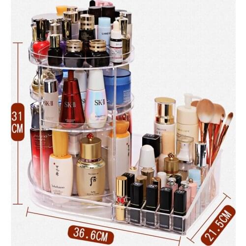 Transparent Rotating Makeup Organizer Adjustable Lipstick Organizer Acrylic Desk Organizer Cosmetic Brush Holder 36.6*21.5*31cm