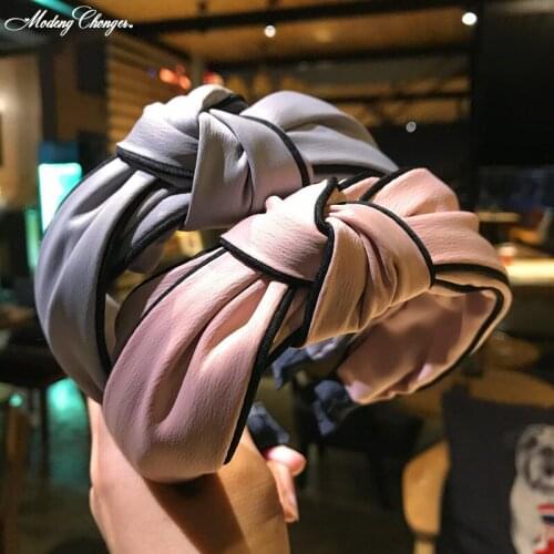 Retro Simple Fabric Head Buckle High Quality Women Hairbands Cross-knotted Solid Color Wide-edge Knot Hair Hoop Hair Accessories