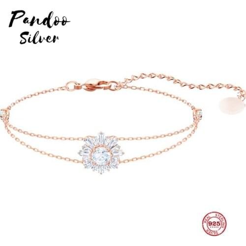 PANDOO Fashion Charm Pure 925 Silver Original 1:1 Copy, Fresh Sun Flower Elegant Wild Bracelet Female Luxury Jewelry Gifts