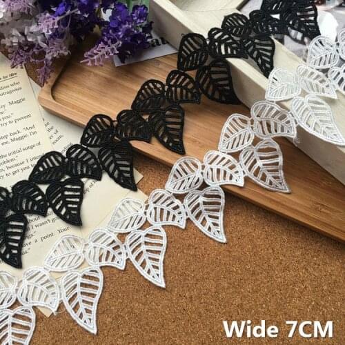 7CM Wide White Black Water Soluble Leaves 3D Lace Fabric Hollow Out Embroidered Ribbon Edge Trim DIY Curtains Dress Sewing Decor