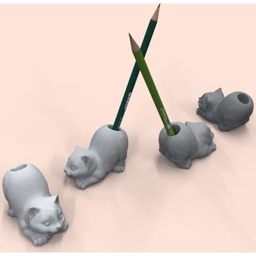 Concrete Pen Inserted Silicone Mold Cement Toothbrush Holder Mold Creative Animal cat Modeling Design Pen Container Molds