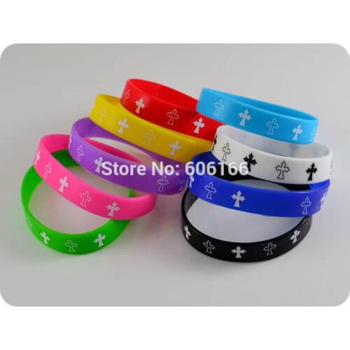 50x CROSS mix colors silicone Bracelet wristband Fashion Catholic Christian Religious Jewelry