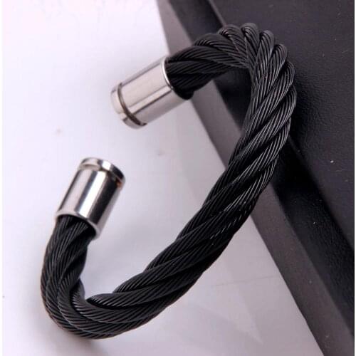 Vintage Silver Black Color Open End Wire Twisted Chain Cuff Bangle Mens Bracelet Jewelry Pulseira High Quality Xmas Gift Hotsale