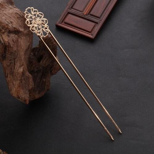 Vintage U shape Hair Stick Pin Metal Hairpins Chinese Traditional Hair Accessories Women Flower Hair Jewelry Hair Clasp Headwear