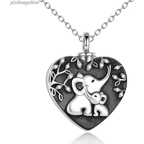Vintage Black Cute Elephant Openable Ash Case Memento Pendant Necklace