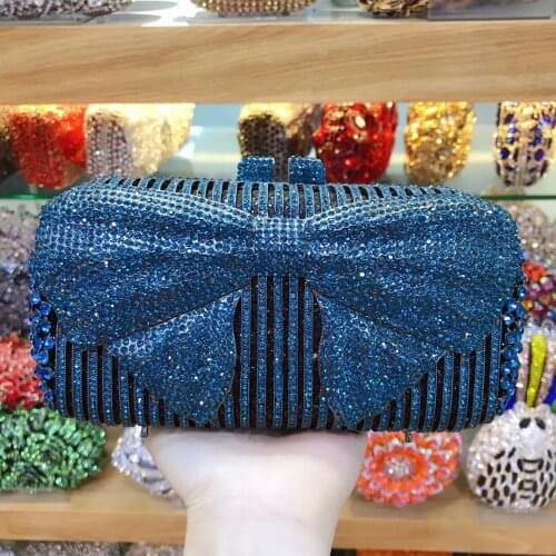 XIYUAN sky blue/purple/silver Hollow Out Golden Diamond Wedding Party Handbag Purse Women Crystal Clutch Evening Minaudiere Bag