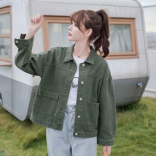 Candy color denim jackets for women 2021 New casual loose long sleeve short coats white/black/khaki vintage cowboy outwears